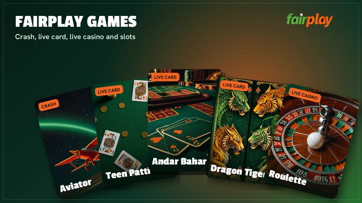 FairPlay game cards for Aviator, Lucky Jet, Teen Patti, Andar Bahar, roulette and slots