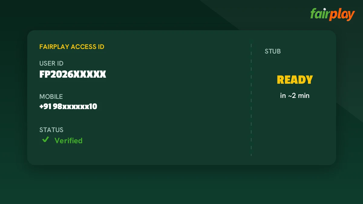 FairPlay ID registration screen with mobile, OTP and User ID fields