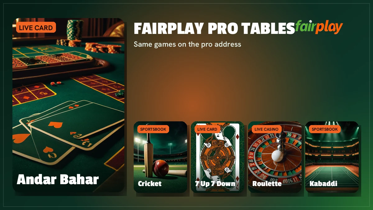 FairPlay Pro game tiles for Aviator, Teen Patti, Andar Bahar and live cricket