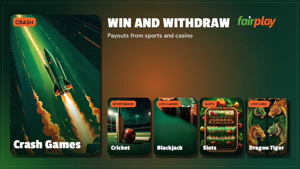 FairPlay casino and cricket game cards that all pay into one withdrawal wallet