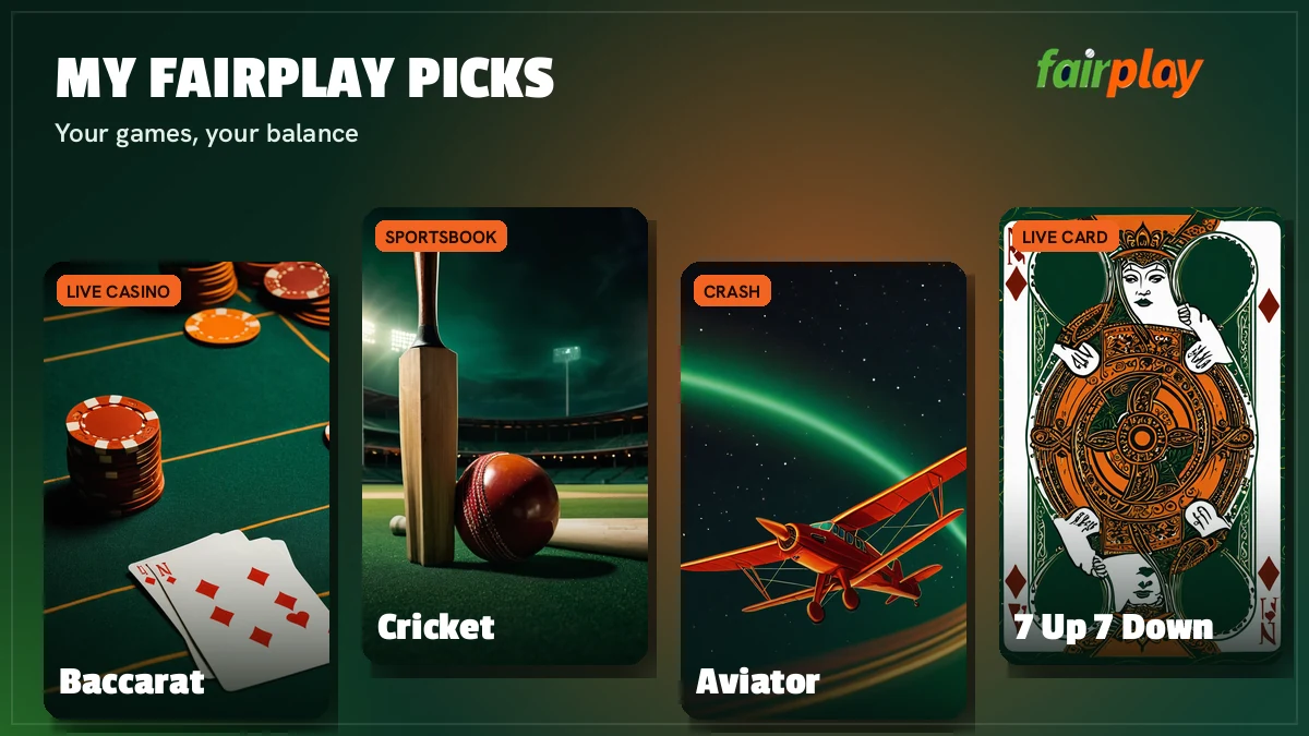FairPlay games reachable from My FairPlay: Aviator, Teen Patti, Andar Bahar, roulette and cricket tiles